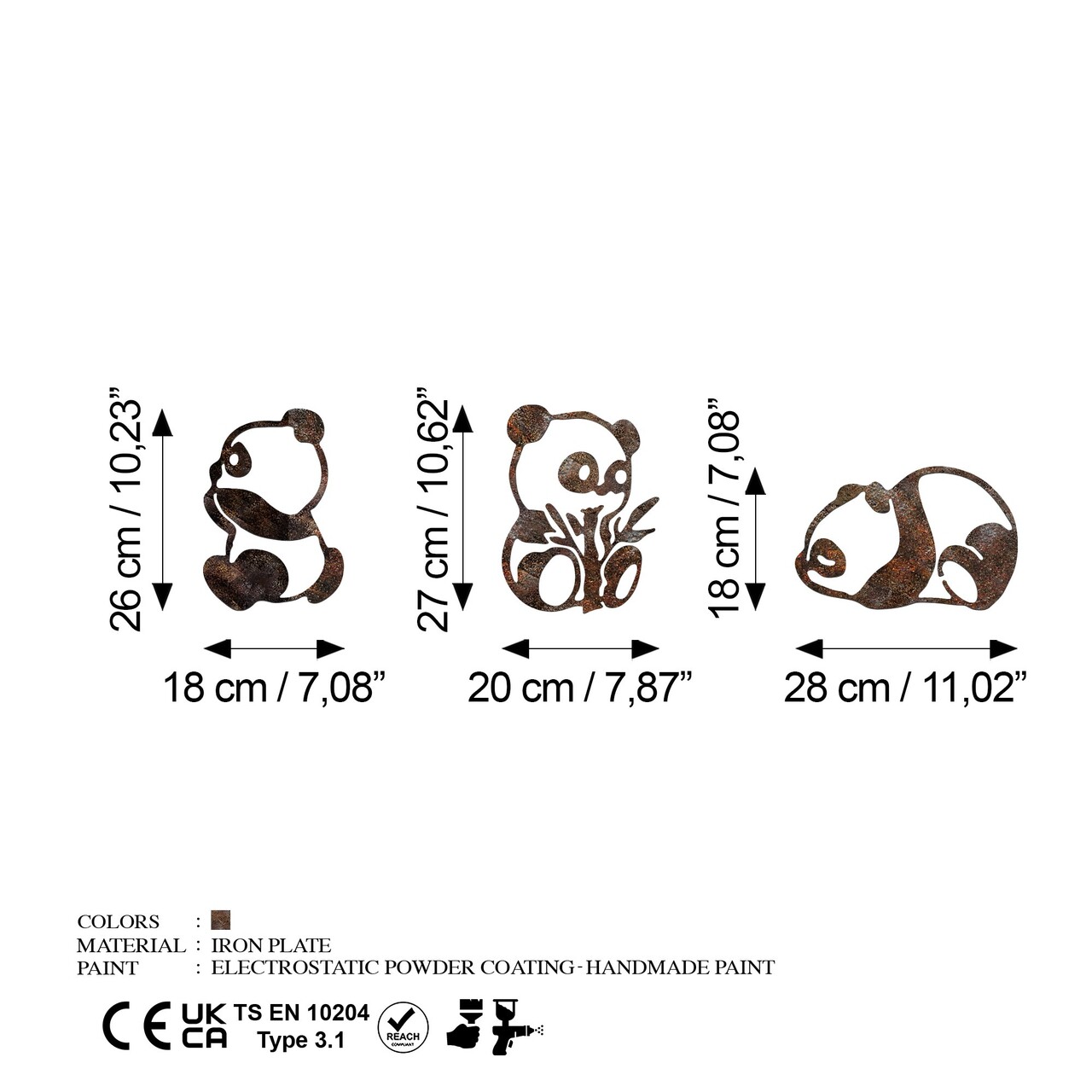 Decoratiune de perete, Rusty Panda, Dimensiune: 26 x 18 cm (1 bucată), Maro antichizat - view 7