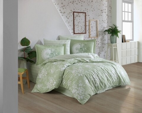 Lenjerie de pat pentru o persoana, 3 piese, 160x220 cm, 100% bumbac poplin, hobby, flora, verde