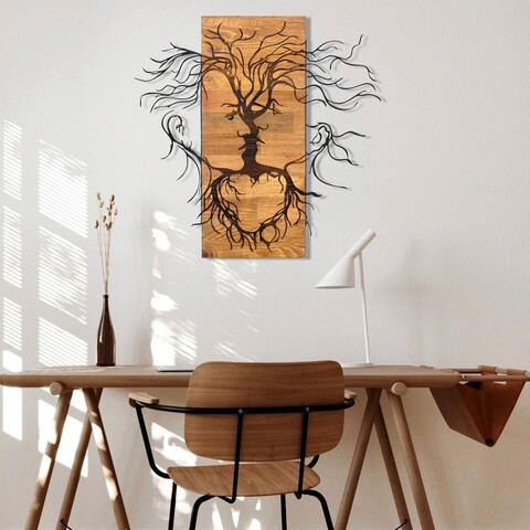Decoratiune de perete, Old Love, lemn/metal, 60 x 57.5 cm, negru/maro