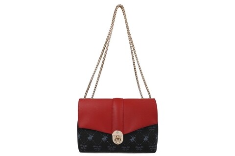Geanta Beverly Hills Polo Club, 623, piele ecologica, negru/rosu