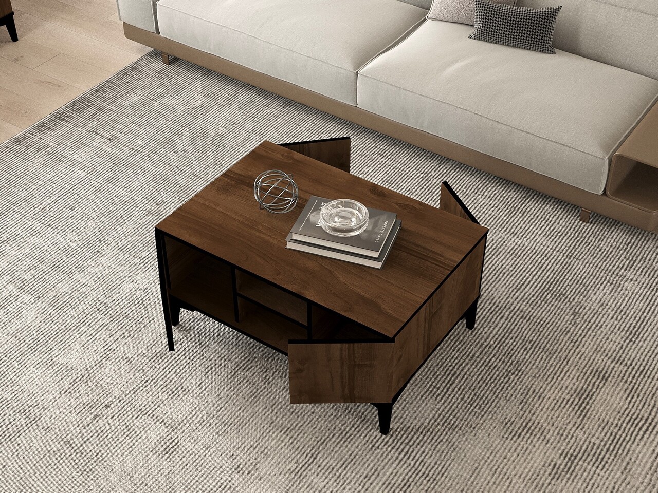 Masuta de cafea, Puqa Design, Gediz, 90x45x60 cm, PAL, Nuc / Negru - 2 | YEO
