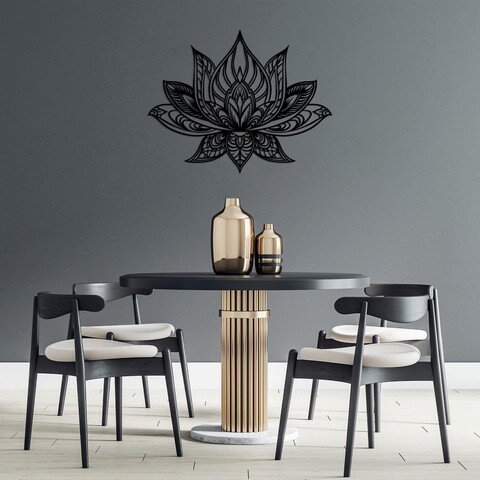 Decoratiune de perete, lotus flower, metal, dimensiune: 70 x 44 cm, negru