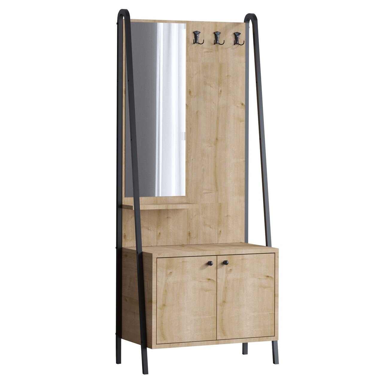 Cuier de perete, Emerald, Lumi Dec0145, 74x170x35 cm, PAL, Stejar / Negru - 2 | YEO