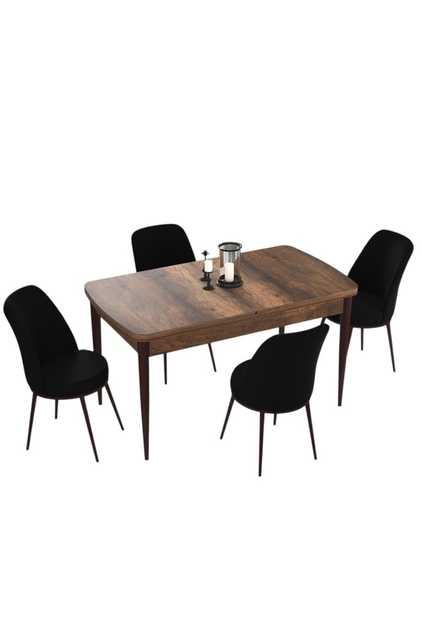 Set masa extensibila si scaune (5 piese), Hanah Home, Kor, Model baroc din lemn / Negru — imaginea 2