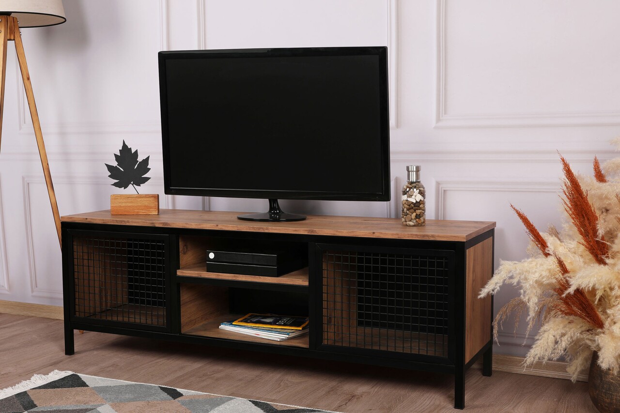 Comoda TV Zeno, Kalune Design, 150x40x47 Cm, Natural/negru