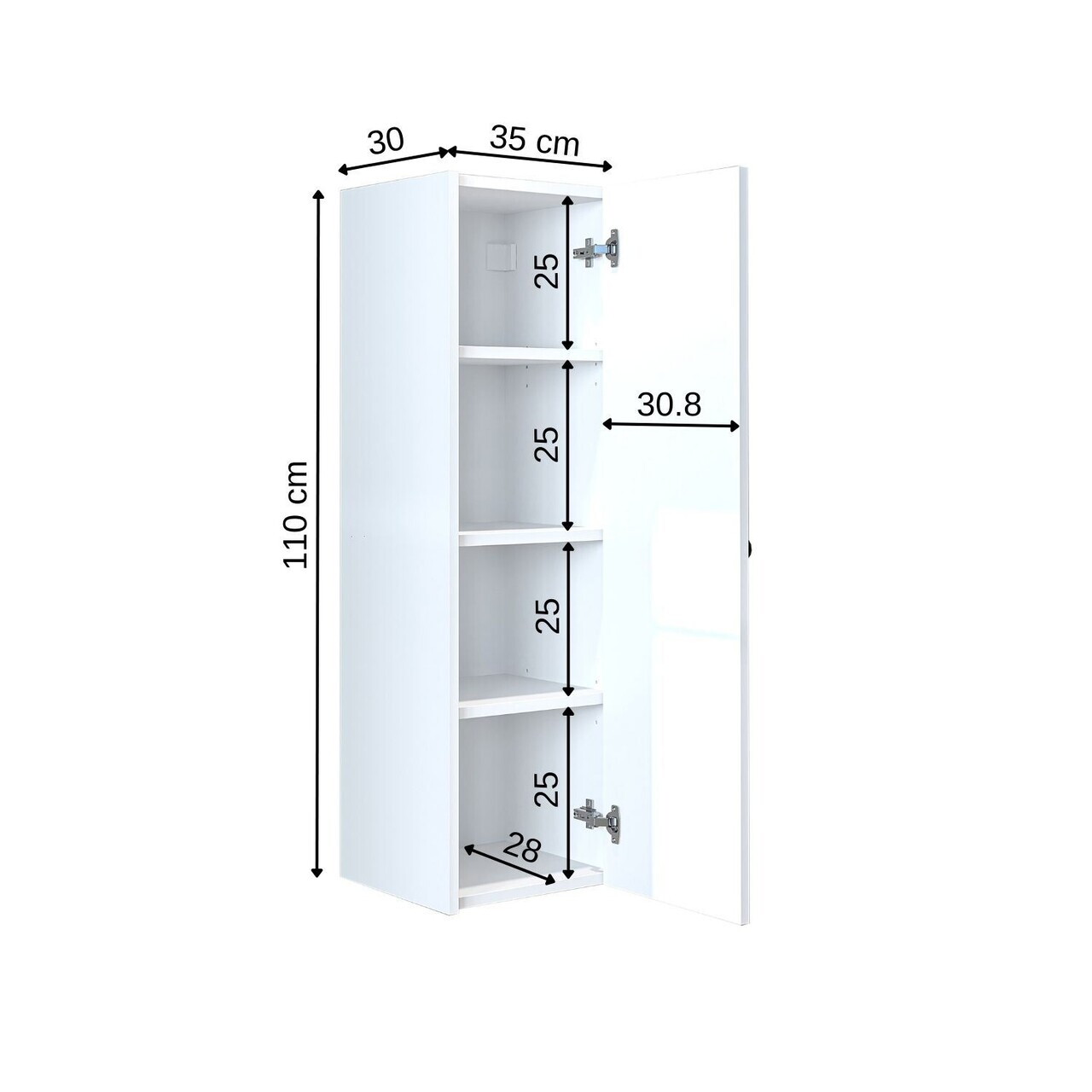 Dulap de baie, Hanah Home, 2858, 35x110x30 cm, PAL MELAMINAT, Alb — imaginea 6