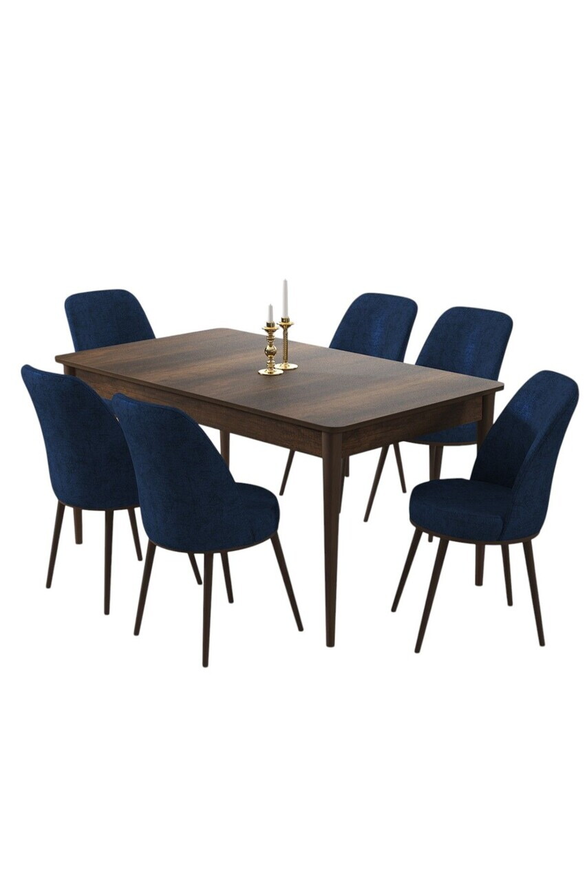 Set masa si scaune (7 piese), Hanah Home, Pir, Model baroc din lemn / Bleumarin — imaginea 2