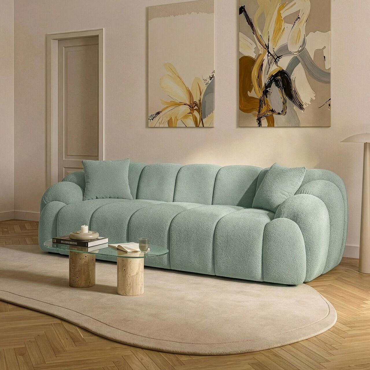 Canapea 3 locuri, Atelier del Sofa, 752EST1132, Lemn de carpen/PAL melaminat, Turcoaz