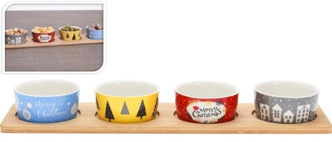 Set boluri pentru gustari xmas, 5 piese, bambus/portelan, multicolor