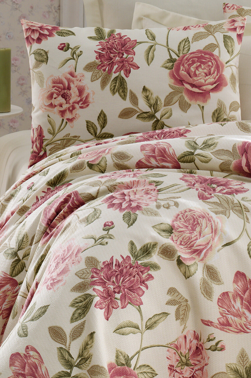 Set cuvertura pique dubla, Care - Pink v2, EnLora Home, Bumbac