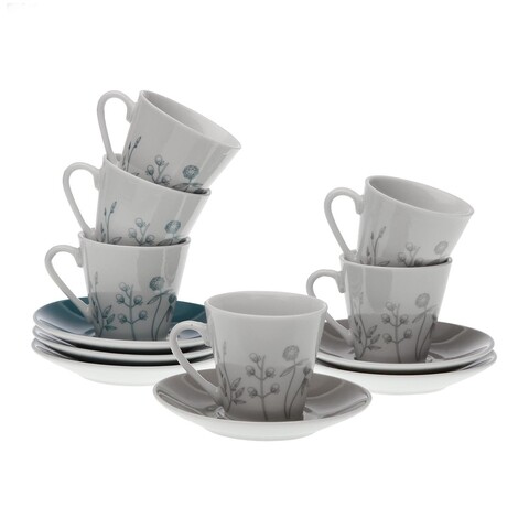 Set 6 cesti cu farfurie pentru cafea Nomma, Versa, 5.8 x 5.8 x 6 cm, portelan