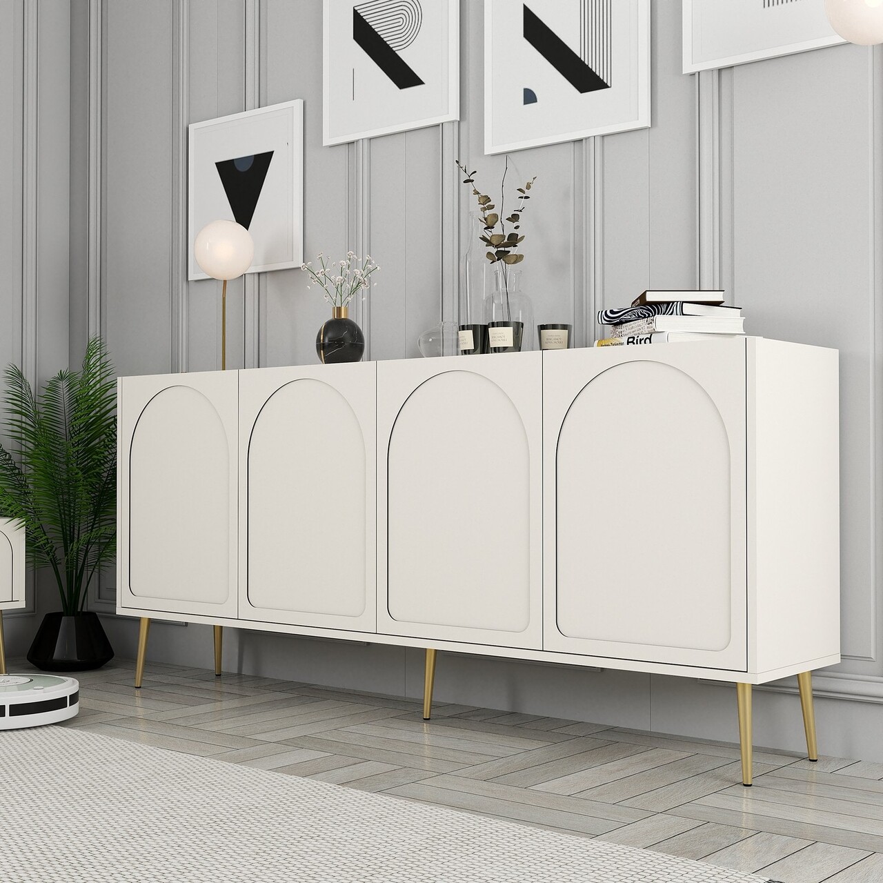 Consola, Hanah Home, Lyon 80, 180x80x35 cm, Crem / Aur - view 4