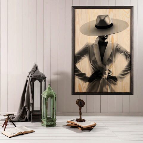 Tablou decorativ, Woman Hat XL, Lemn, Lemn, Multicolor Bystag
