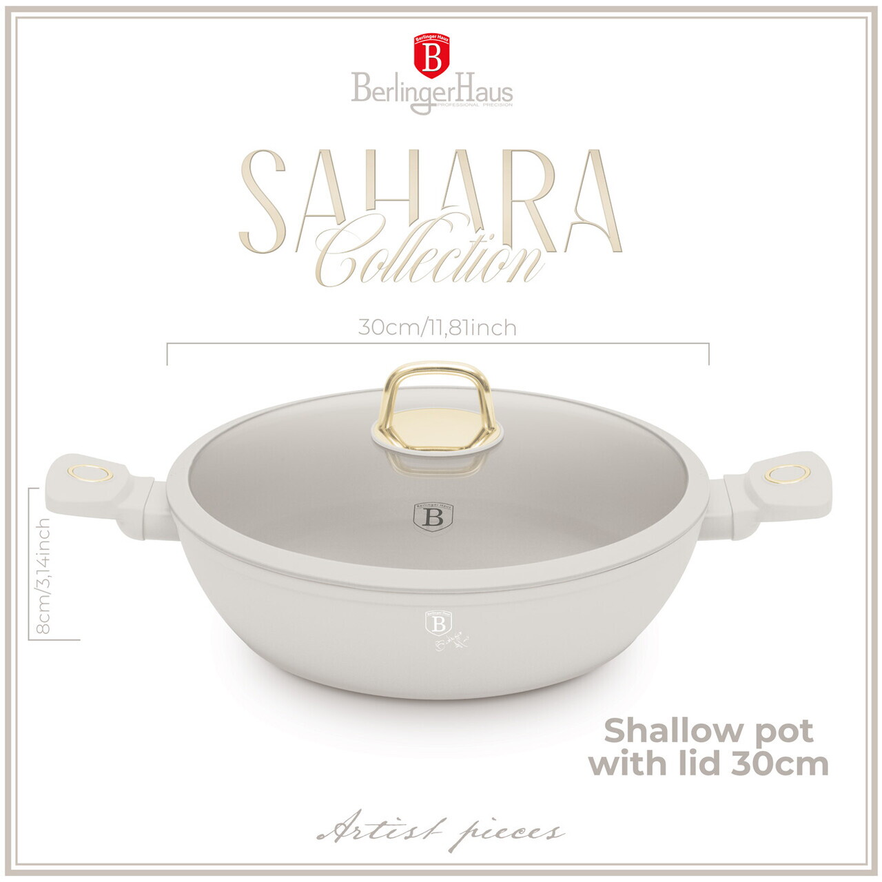 Oala cu capac Berlinger Haus, Sahara, 30 cm, 4.5 L, aluminiu forjat, crem mat - imagine 11