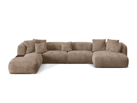 Coltar panoramic stanga 5 locuri design modular, Martina-212, Micadoni Home, 406x280x75 cm, velur, maro ghinda