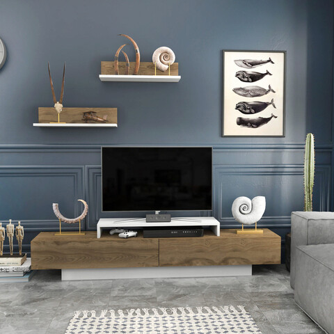 Comoda tv, retricy, lusi, 180x31x40 cm, pal, alb / oud stejar