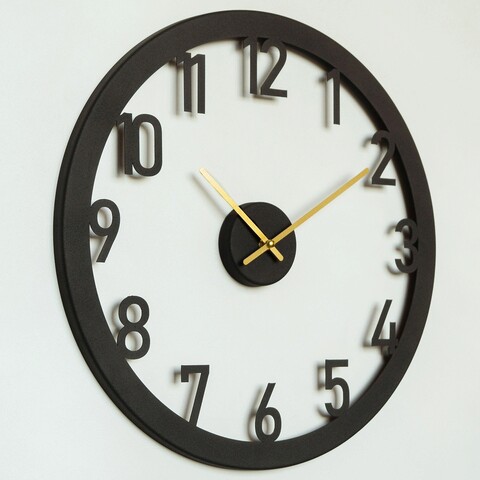 Ceas de perete, Stroke Metal Wall Clock, Otel, Dimensiune: 48 x 48 cm, Negru/Auriu