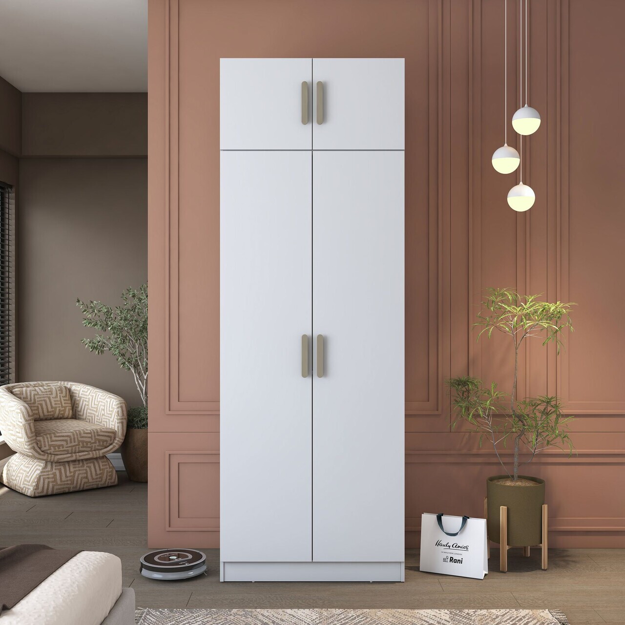 Dulap pentru haine, Hanah Home, BA209, 90x255x57.5 cm, PAL melaminat, Alb - view 3