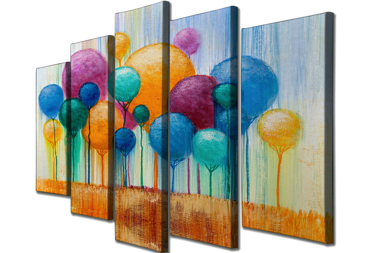 Set 5 tablouri decorative, BC125, 60% bumbac/40% poliester, Rama de lemn, Multicolor - 2 | YEO