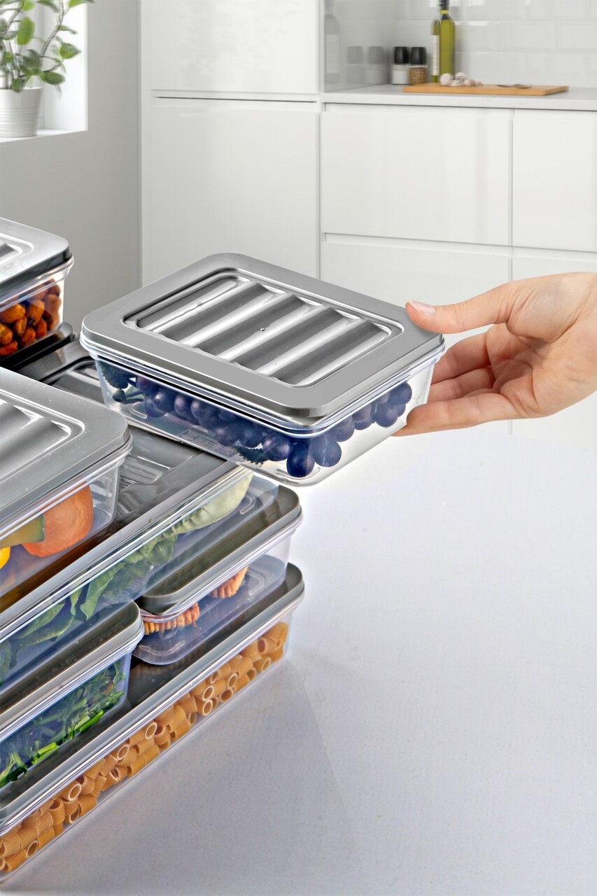 Set recipiente depozitare, Hermia, 639OKK1156, Dimensiune medie: 28,3 x 11 x 4,8 cm / 1170 ml (2 bucăți), Gri - imagine 3