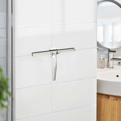Racleta cu fixare pe perete Terni, Wenko, 24.5x3.5x18 cm, inox/cauciuc, argintiu lucios/negru