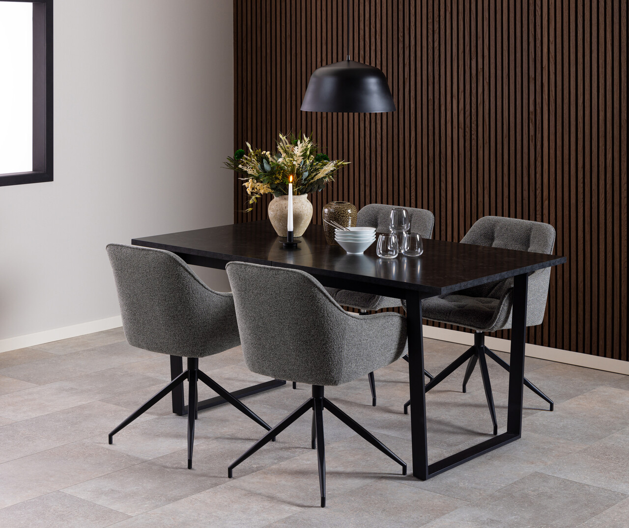 Scaun Brooke, Actona, 57x54.5x82 cm, rotativ, tesatura Boucle/otel, antracit - view 6