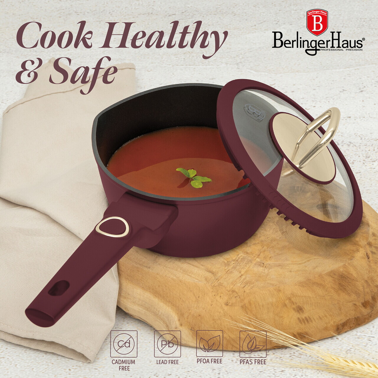 Cratita cu capac Berlinger Haus, Leonardo, 16 cm, 1.2 L, aluminiu forjat, visiniu mat - imagine 9