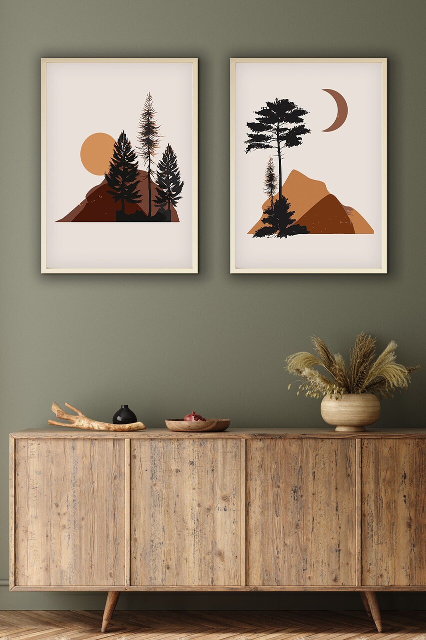 Set 2 tablouri decorative Huhu153 Cadru: 100% LEMN MASIV (Grosime: 25 cm) Multicolor