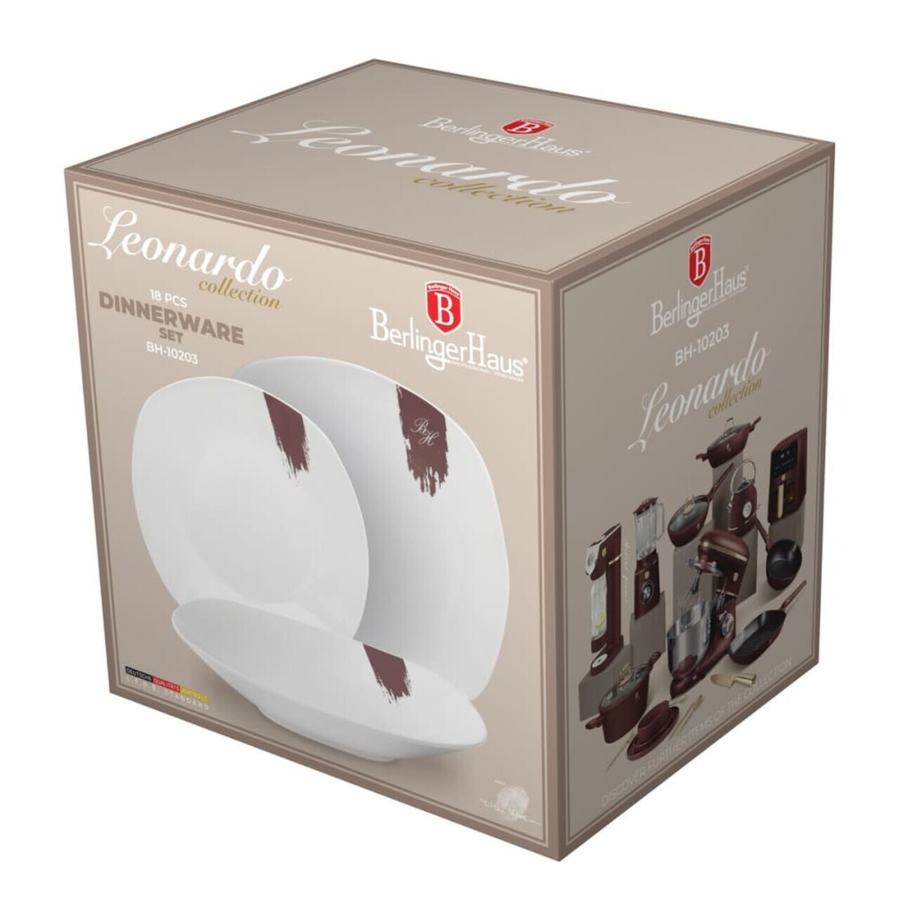 Serviciu de masa 18 piese Berlinger Haus, Leonardo, portelan, alb/visiniu - imagine 5