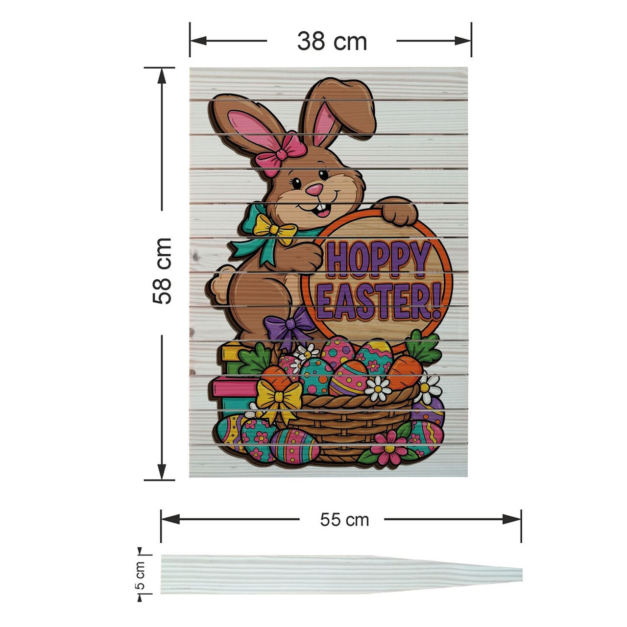 Semn de curte, Easter Bunny with Basket, 38x58 cm, Multicolor - imagine 4