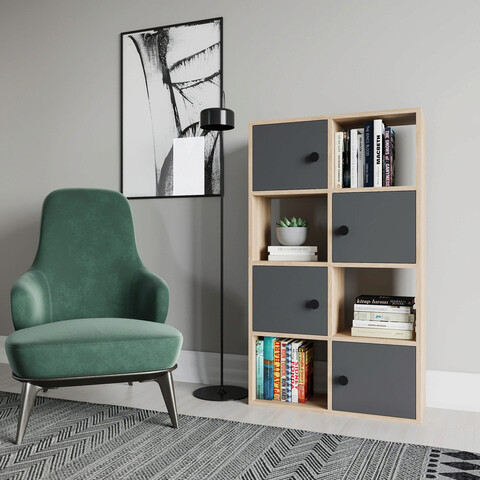 Corp biblioteca, retricy, tasso, 72x25x123.4 cm, pal, stejar / antracit