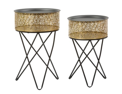 Set 2 masute Leavy, Mauro Ferretti, Ø 40×60 cm, fier, auriu/negru