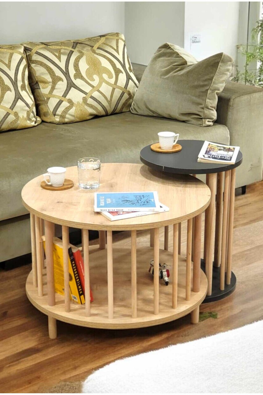 Set masute de cafea, Hanah Home, Peka-Set108, PAL, Stejar safir / Antracit — imaginea 3