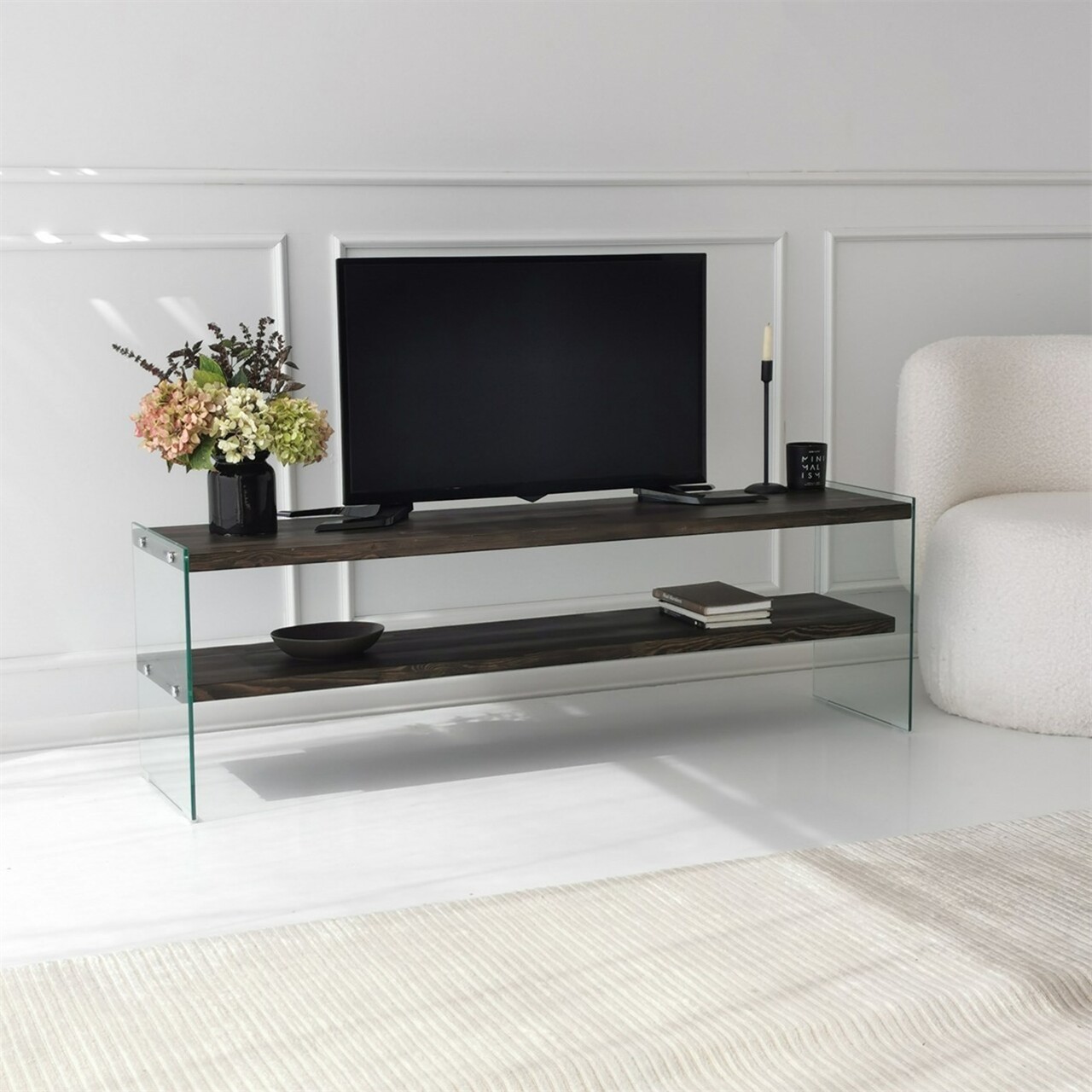Comoda TV, Neostill, Aqua TV, 140x45x35 cm, Sticla temperata, Antracit - 1 | YEO