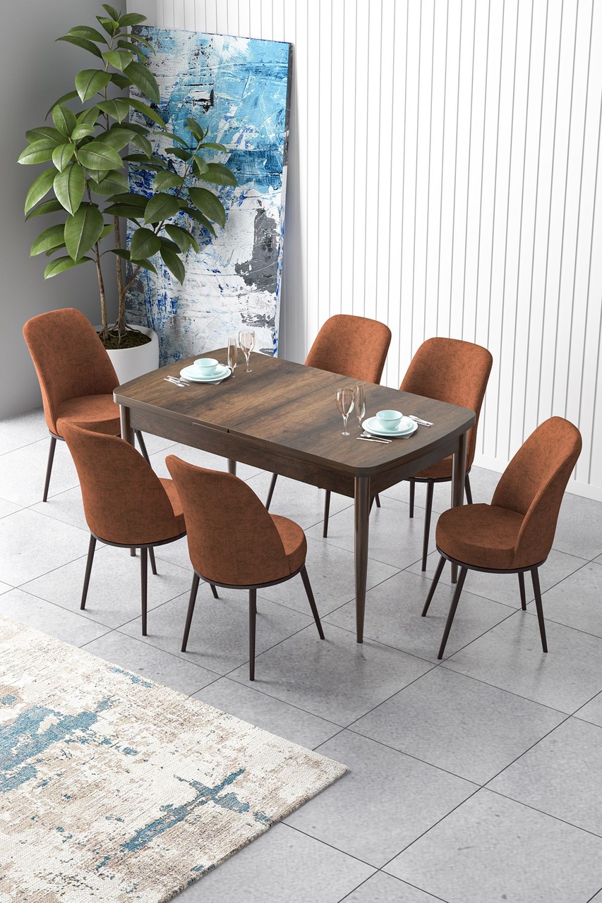 Extendable Dining Table &amp; Chairs Set (7 Pieces), Hanah Home, Zen, Baroc / Roșu-țiglă