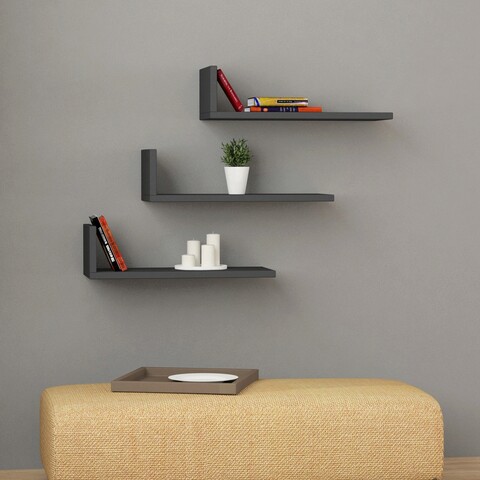 Raft de perete, decortie, l-model, 50x14x20 cm, antracit
