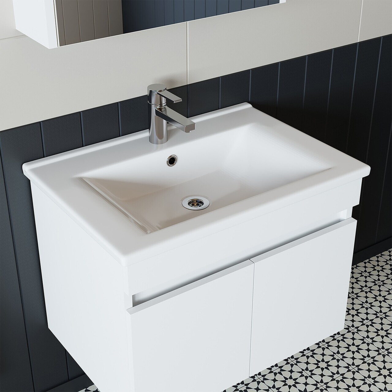 Set Dulap de Baie cu Chiuvetă și Oglindă (2 Piese), Hanah Home, 1324, MDF-LAM, Alb mat — imaginea 5