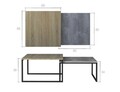 Masuta de cafea ELTAP, Nevio, 69x69x39 cm/ 60x60x34 cm, otel/PAL, negru/maro
