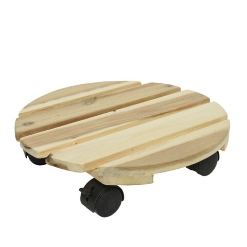 Baza rotunda cu roti pentru ghivece, decoris, 30x8 cm, salcam