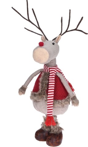 Decoratiune Reindeer in red coat, 28x22x81 cm, poliester, multicolor