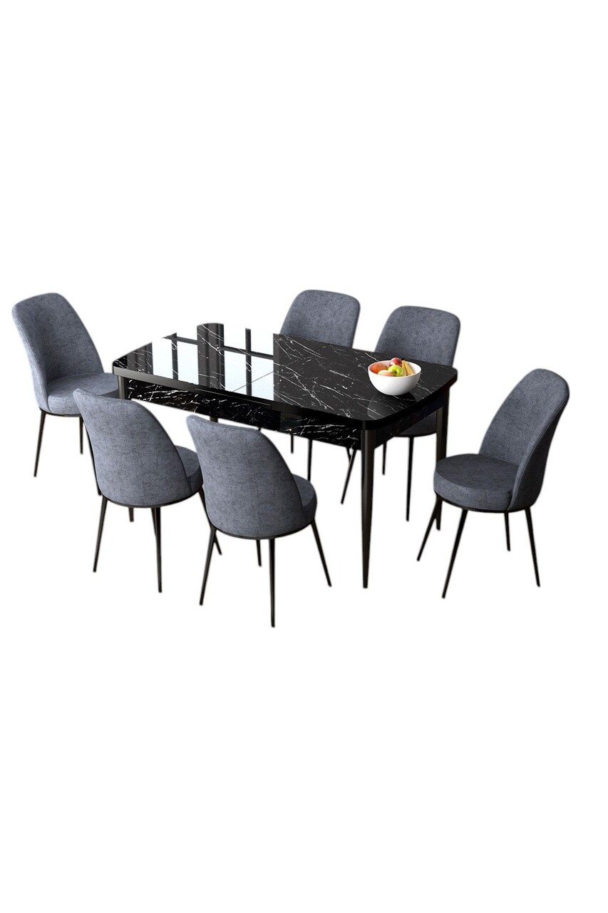 Set masa extensibila si scaune, Hanah Home, Zen, Marmură neagră / Fumure - view 2