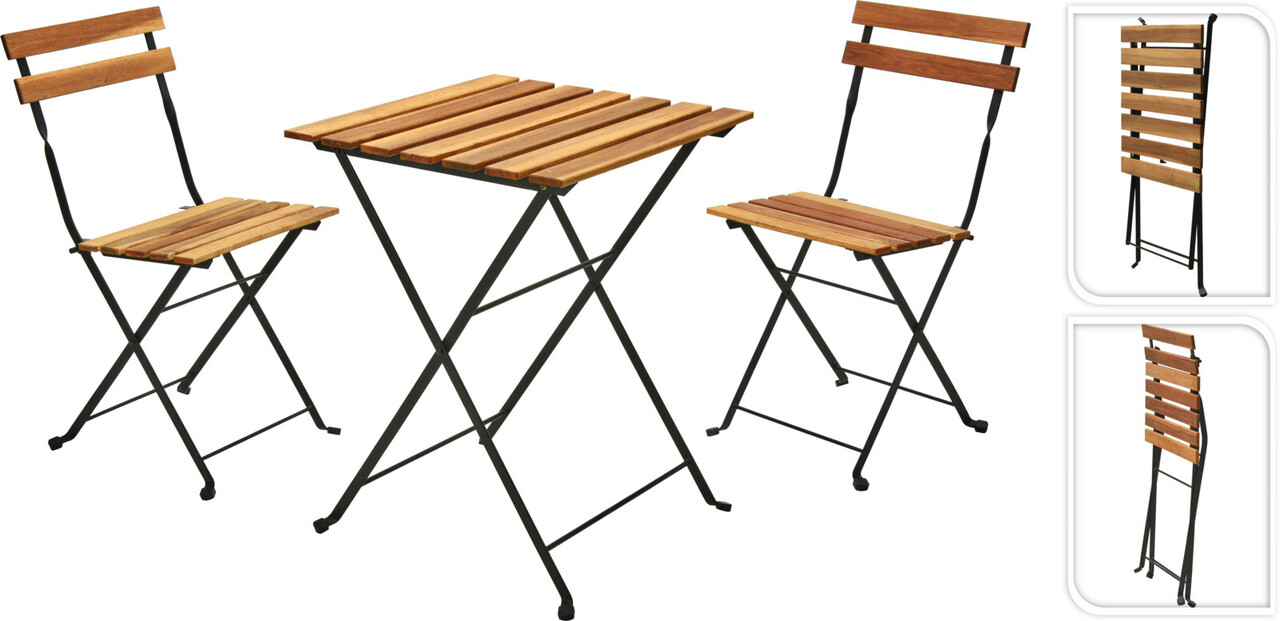 Set mobilier de gradina Bistro, 3 piese, lemn de salcam/otel, maro/negru