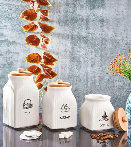 Set borcane (3 piese), L'essentiel Maison, 111LIV2101, Mediu: 10 x 18 cm (1 bucată), Alb