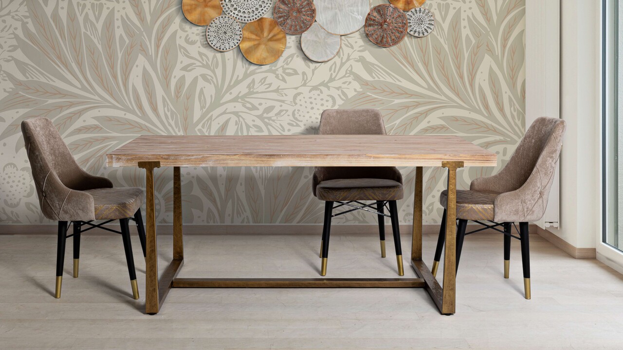 Masa dining Ankara, Mauro Ferretti, 180x90x78 cm, MDF/fier, maro/auriu