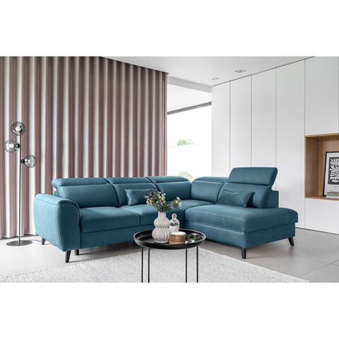 Coltar extensibil dreapta 4 locuri ELTAP, RT-38SAV, Noble, 255x201x100 cm, lemn/poliester, albastru inchis