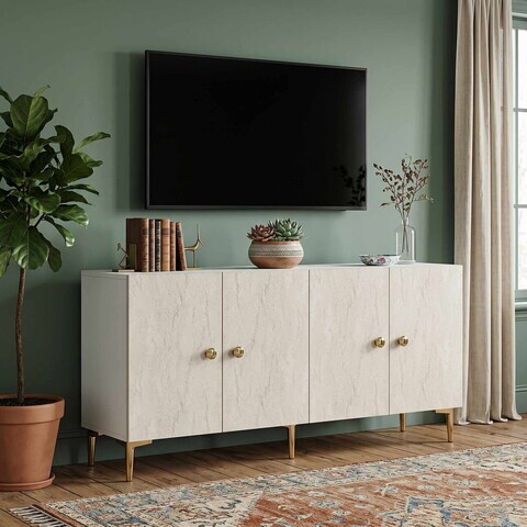 Consola, Hanah Home, Squarel 180, 180x75x32 cm, Alb / Travertin