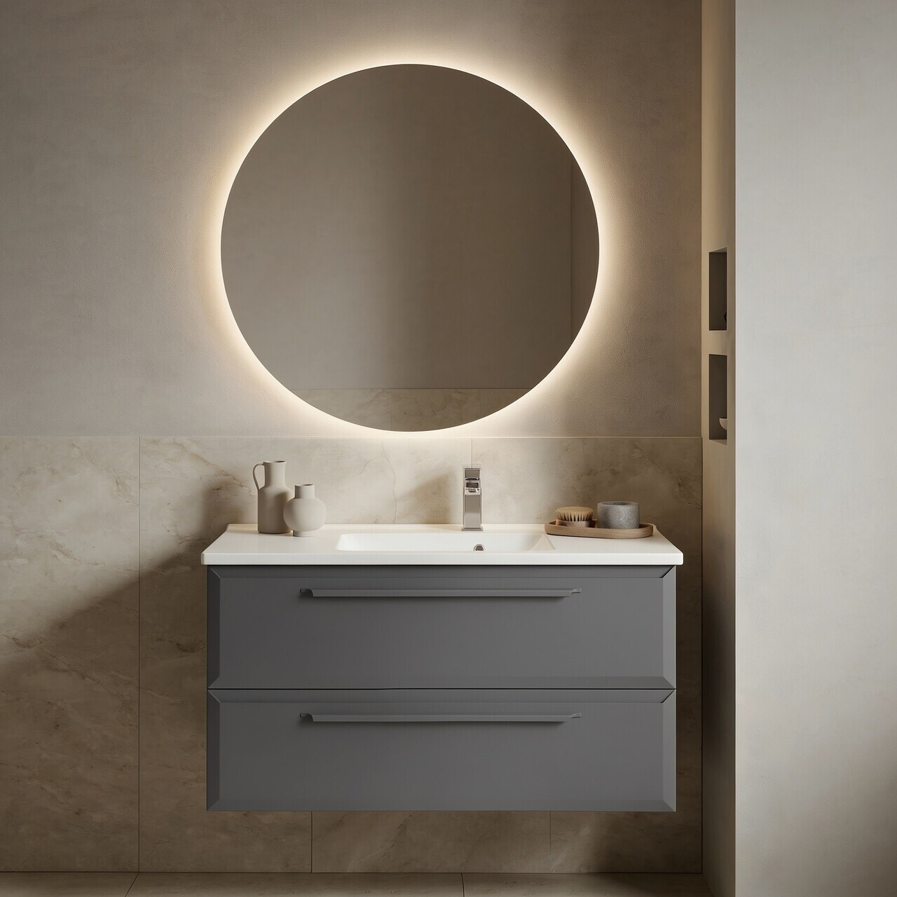 Dulap de baie cu chiuvetă, Hanah Home, Nuvola 100 v2, Antracit
