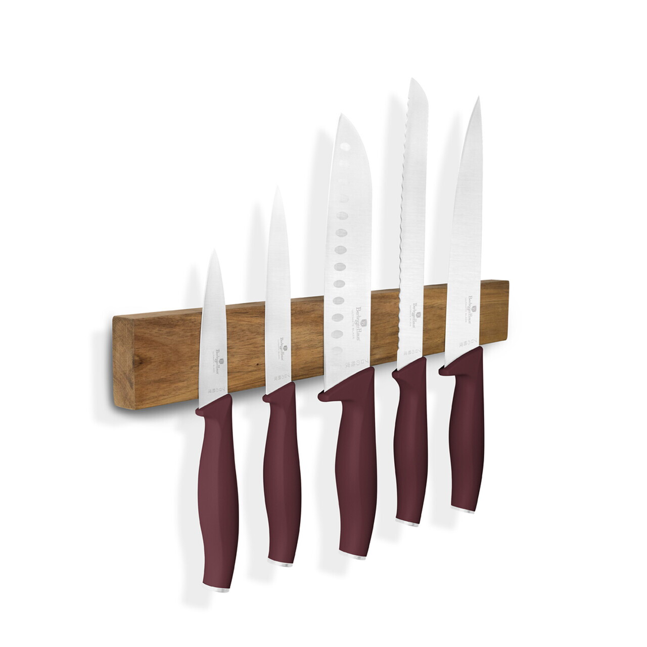 Set 5 cutite cu suport magnetic Berlinger Haus, Leonardo, inox/lemn, visiniu mat/natur - imagine 4