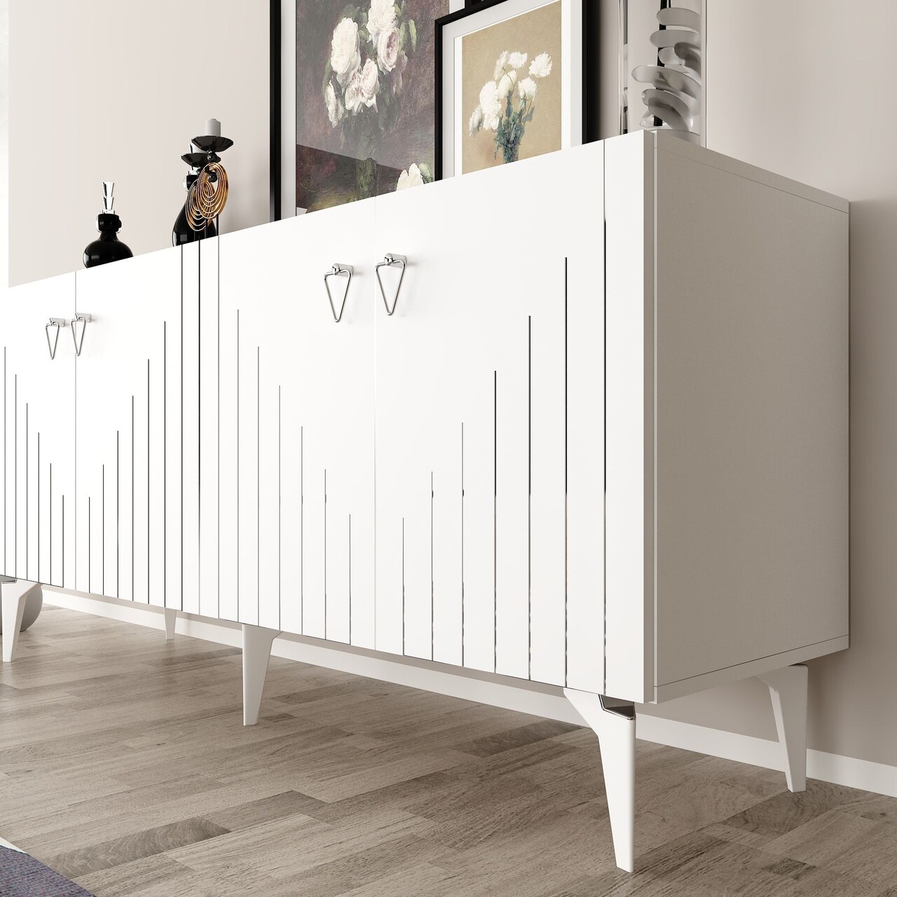 Consola, Hanah Home, Meda, 150x79x40 cm, PAL , Alb / Argintiu - view 3