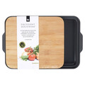 Tocator cu tava, Excellent Houseware, 37.5x24x3.5 cm, bambus/polipropilena
